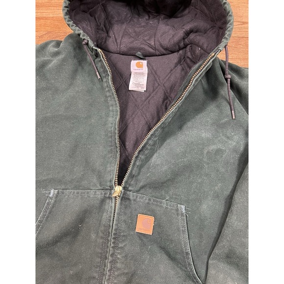 Carhartt Men's Canvas Bomber Jacket Quilt Lined Cotton Green Size 3XLT J130 SPC - Picture 2 of 4